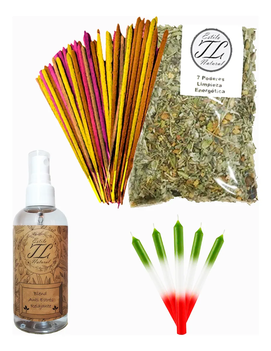 Kit 7 Poderes: Hierbas Para Sahumar + Velas + Sahumerios + Blend